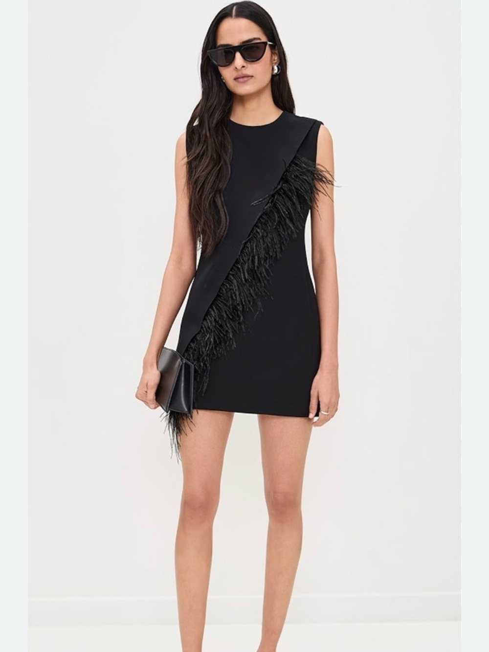 A.L.C. Beck Black Feather-Trim Crepe Mini Dress Size 12
